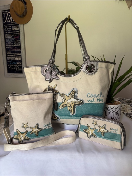 Coach Handbags - Vintage, limited-edition Coach Starfish Tote Bag, Crossbody and Pouch (F19212)